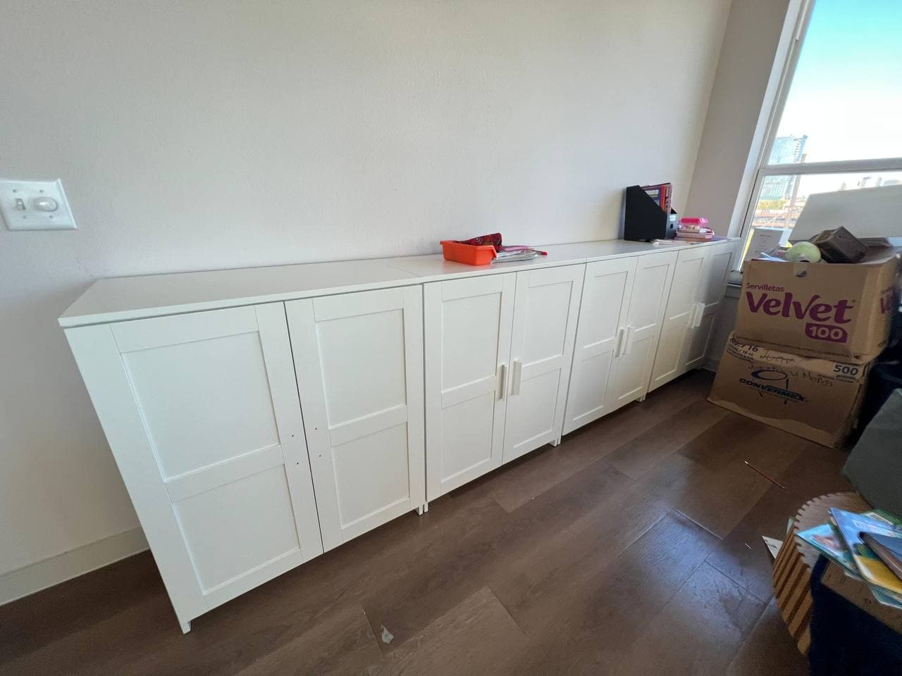 IKEA white sideboard cabinets assembled in Houston home