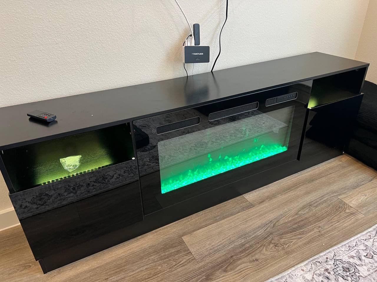 TV stand with electric fireplace assembled in Houston home
